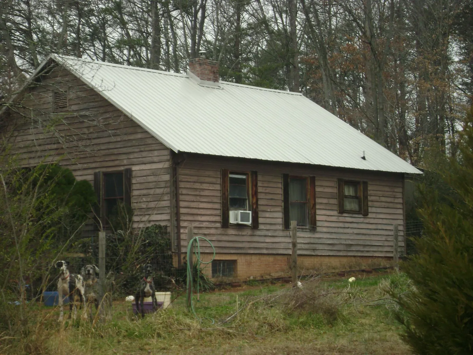 White metal roof on an old wood sided farmhouse, from a Metal Roof Installation job in Dillsboro